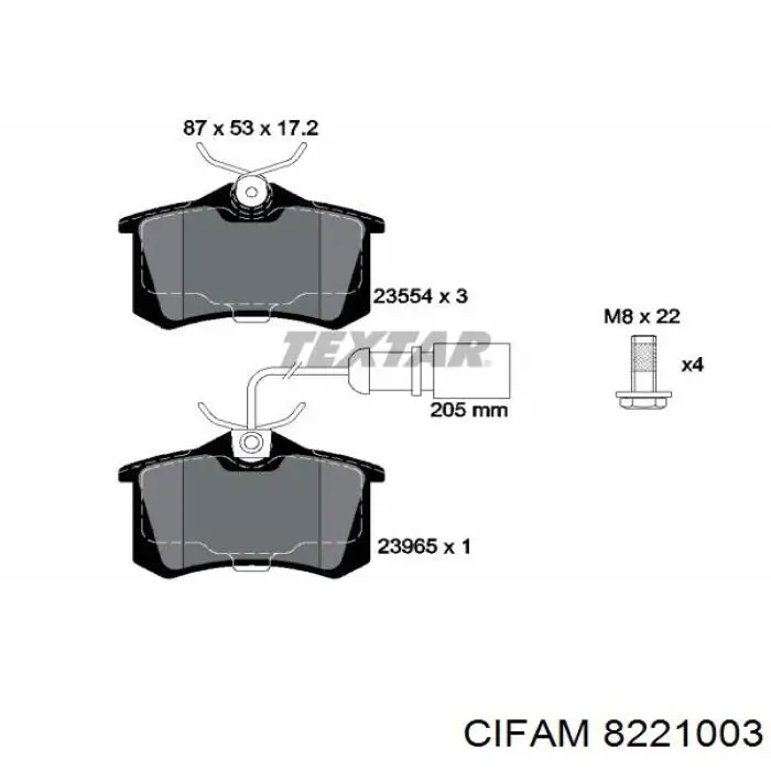 Pastillas de freno traseras CIFAM 8221003