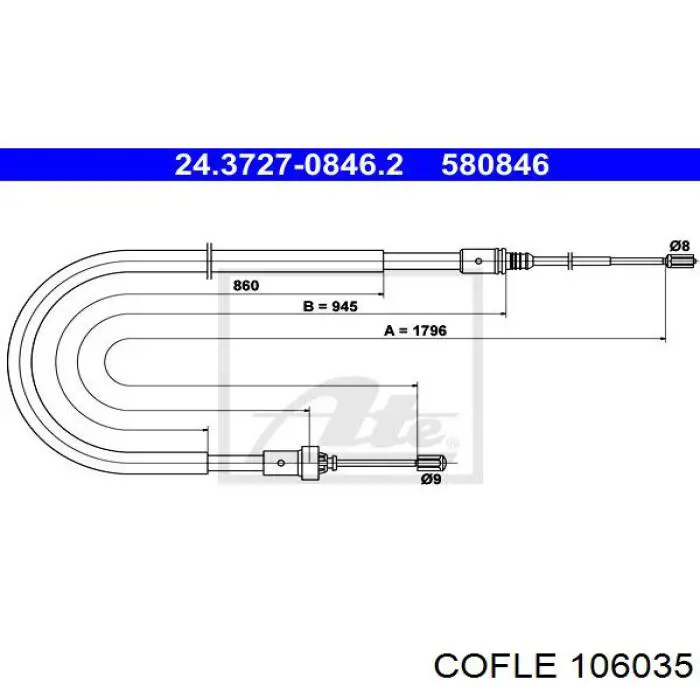 10.6035 Cofle cable de freno de mano trasero derecho/izquierdo