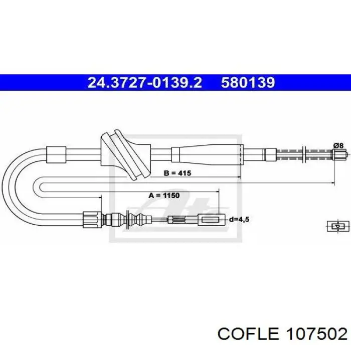 107502 Cofle cable de freno de mano trasero derecho