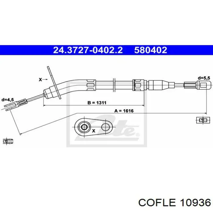 10936 Cofle cable de freno de mano trasero derecho