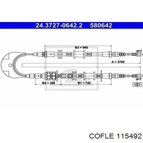 115492 Cofle cable de freno de mano trasero derecho/izquierdo