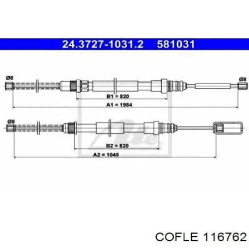 92.11.6762 Cofle cable de freno de mano trasero derecho