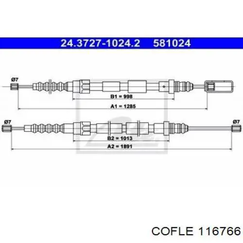 581024 ATE cable de freno de mano trasero izquierdo