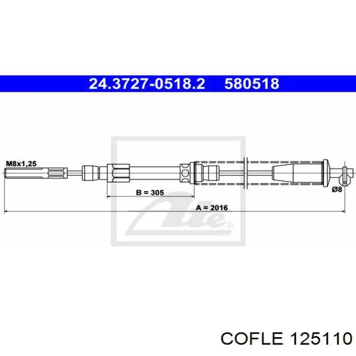 018931 Cautex cable de freno de mano trasero derecho