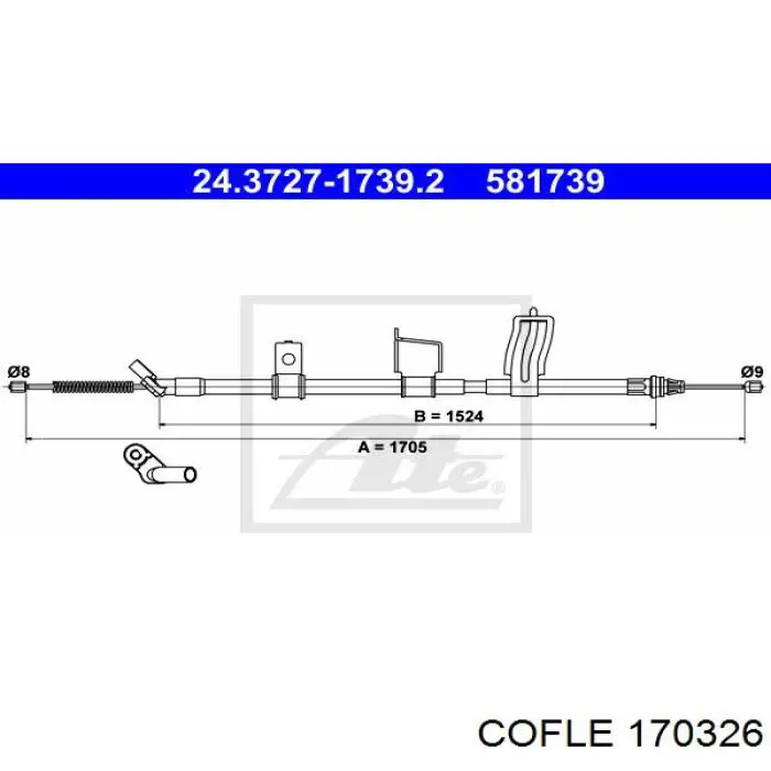 17.0326 Cofle cable de freno de mano trasero derecho