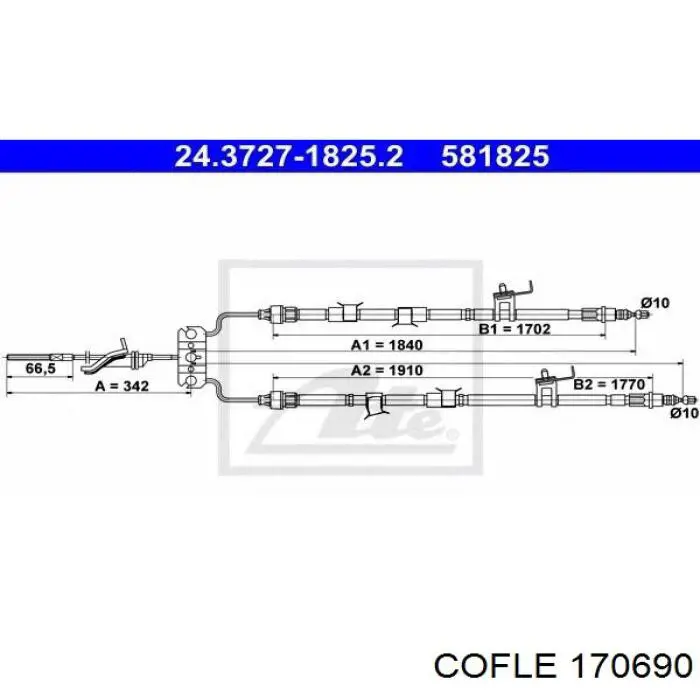 Cable de freno de mano trasero derecho/izquierdo 170690 Cofle