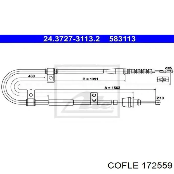 172559 Cofle cable de freno de mano trasero derecho