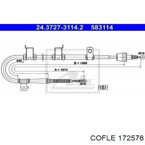 17.2576 Cofle cable de freno de mano trasero derecho