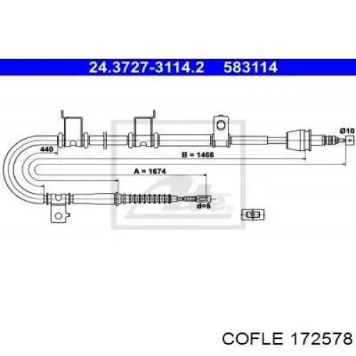 17.2578 Cofle cable de freno de mano trasero derecho