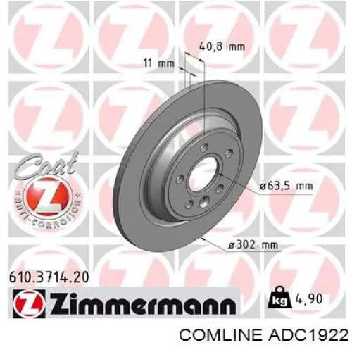 ADC1922 Comline disco de freno trasero