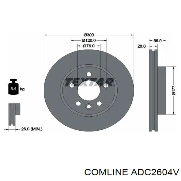 ADC2604V Comline disco de freno delantero