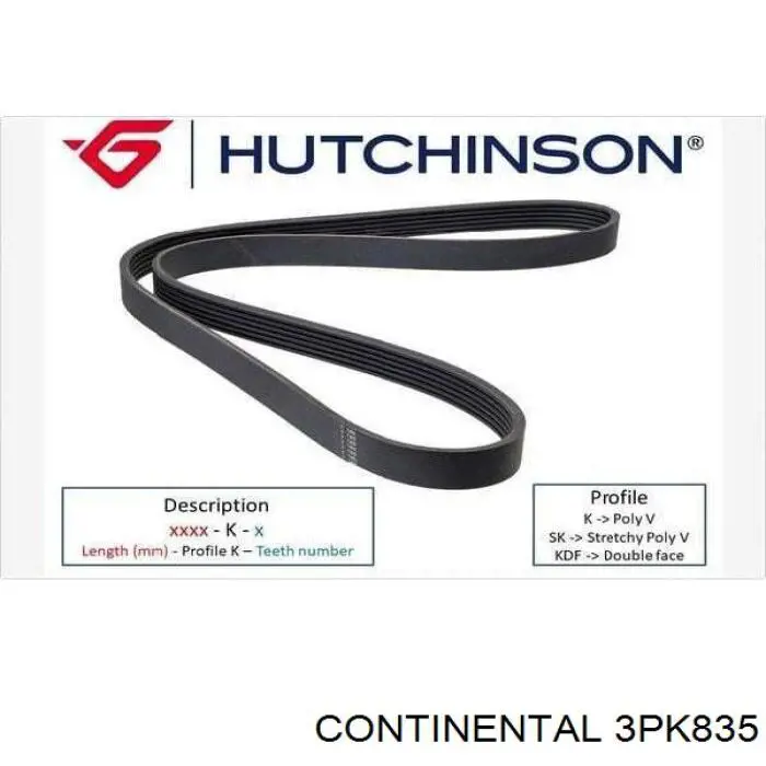 Correa de alternador 3PK835 Continental/Siemens