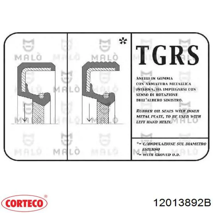 12013892B Corteco anillo retén, cigüeñal