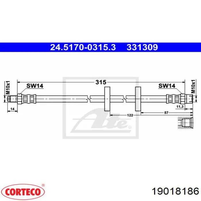 19018186 Corteco Tubo de frenos delantero