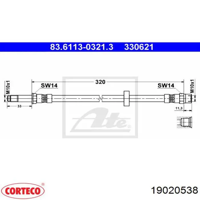 19020538 Corteco Tubo de frenos delantero