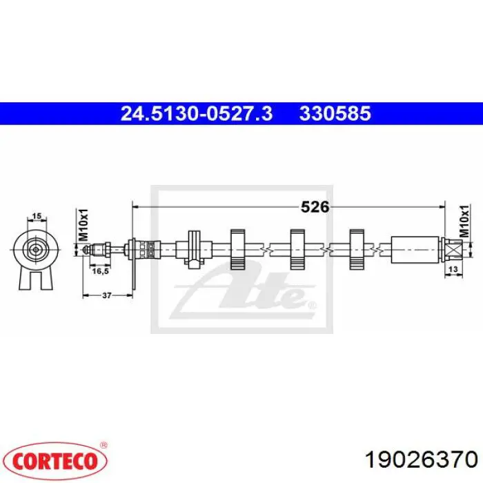 19026370 Corteco tubo flexible de frenos delantero izquierdo