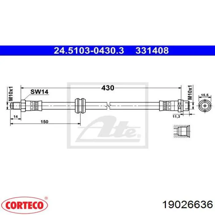 Latiguillos de freno delantero Corteco 19026636 precio, desde 7,68 EUR