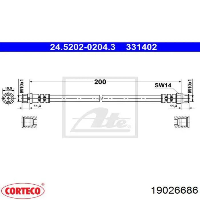 19026686 Corteco tubo flexible de frenos trasero