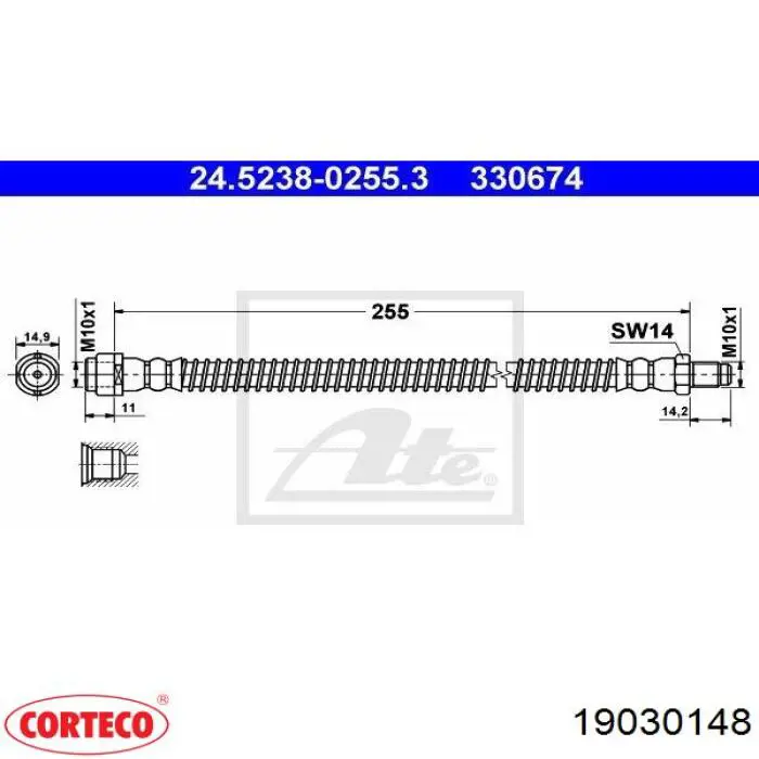 19030148 Corteco tubo flexible de frenos trasero