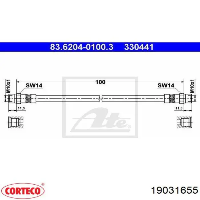 19031655 Corteco Tubo flexible de frenos delantero derecho