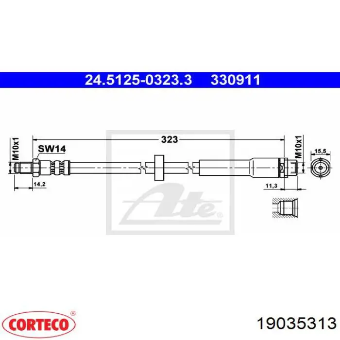 19035313 Corteco tubo flexible de frenos trasero