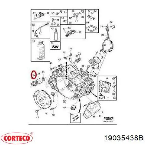 Retén del eje secundario de la transmisión 19035438B Corteco