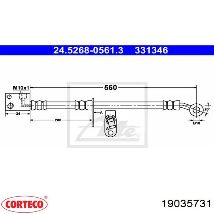 19035731 Corteco tubo flexible de frenos delantero derecho