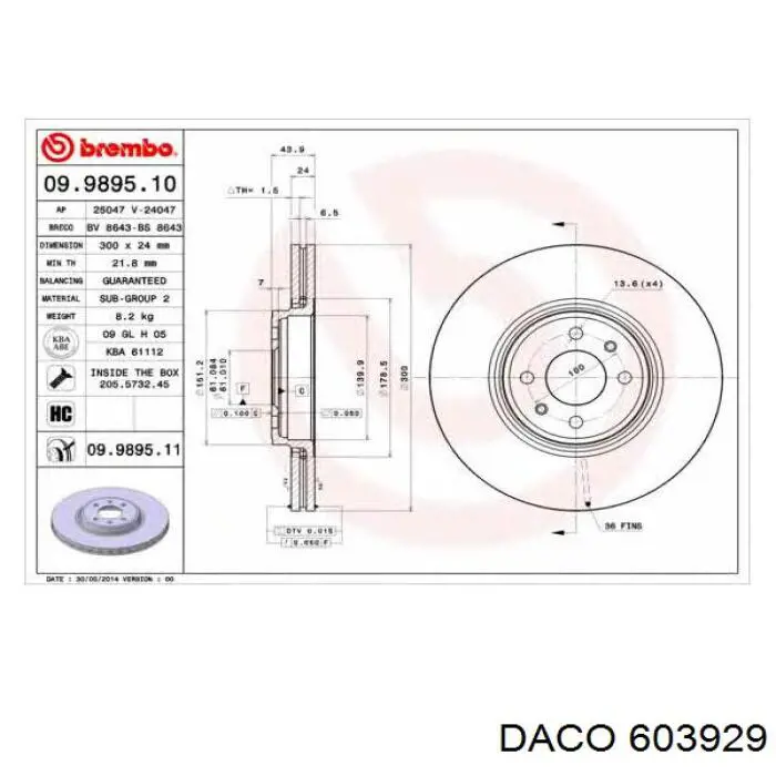 603929 Daco freno de disco delantero