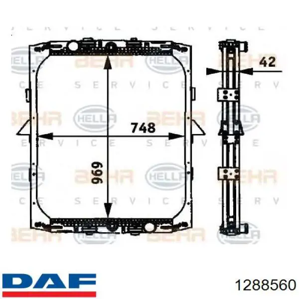 1288560 DAF radiador refrigeración del motor