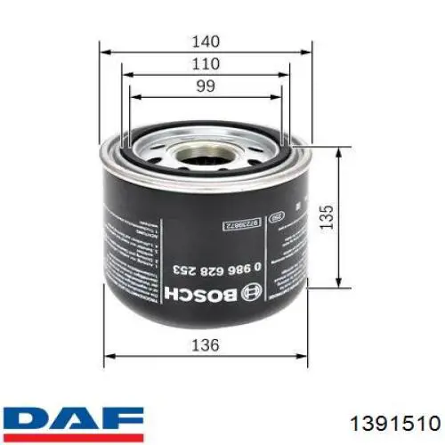 1391510 DAF filtro del secador de aire (separador de agua y aceite (CAMIÓN))