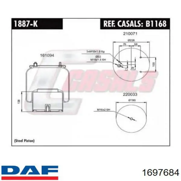 1697684 DAF muelle neumático, suspensión, eje trasero