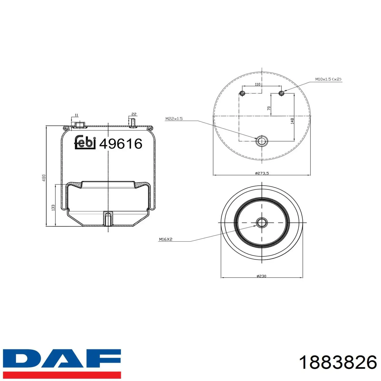 1883826 DAF muelle neumático, suspensión, eje trasero