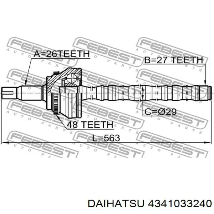 4341033240 Daihatsu árbol de transmisión delantero derecho