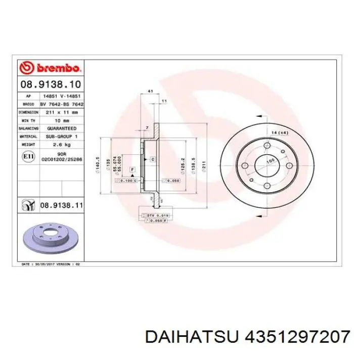 Frenos delanteros Daihatsu 4351297207 precio, desde 28,62 EUR