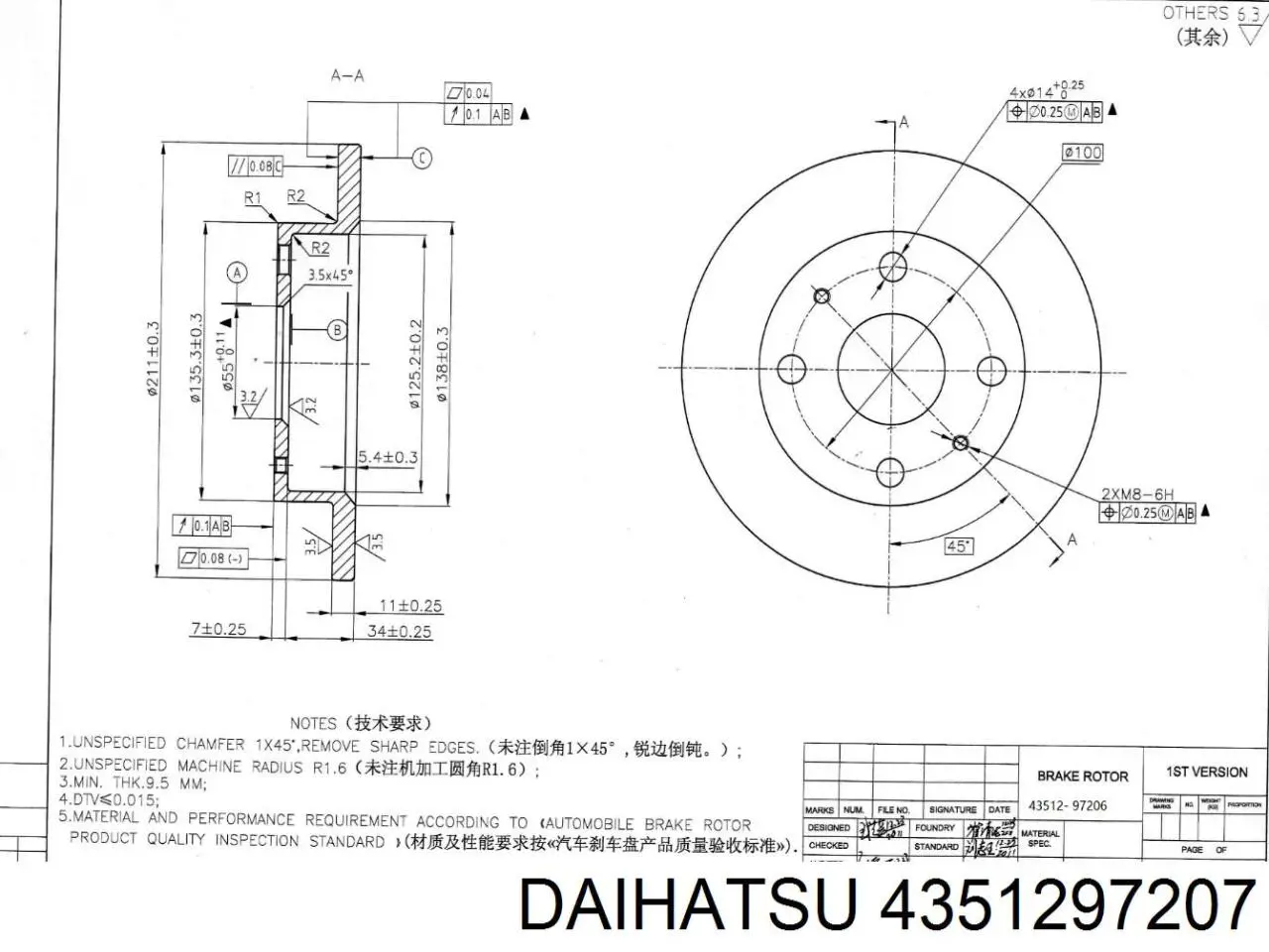 Comprar 4351297207 Daihatsu Freno de disco delantero