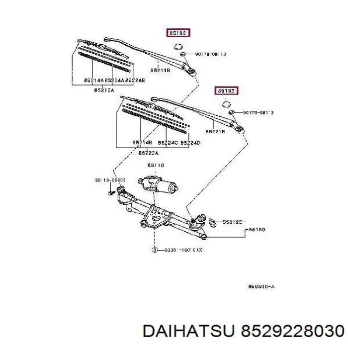 8529228030 Daihatsu tapa, brazo del limpiaparabrisas trasero