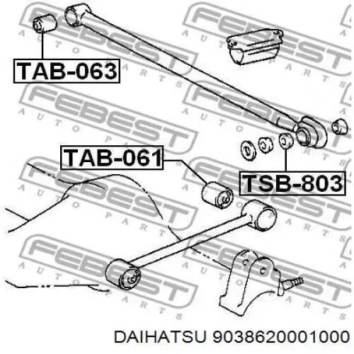 9038620001000 Daihatsu silentblock de brazo suspensión trasero transversal