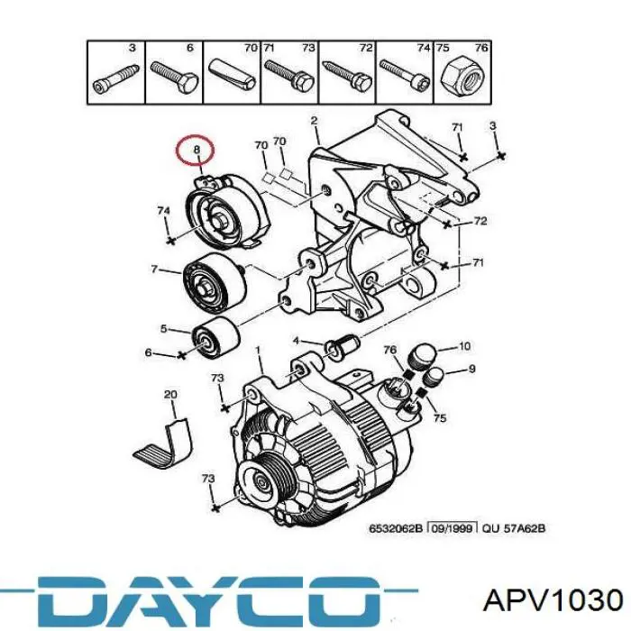 Tensor de la correa trapecial poli v Dayco APV1030