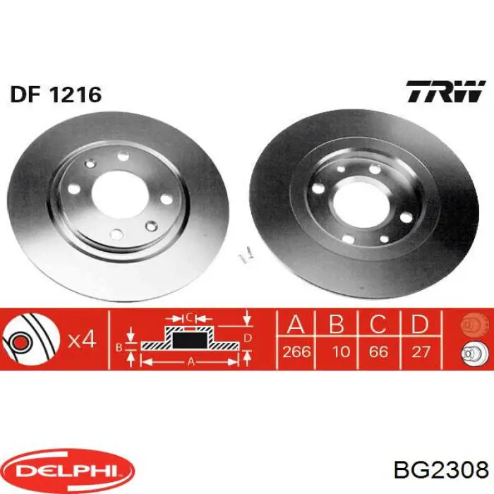 BG2308 Delphi disco de freno delantero