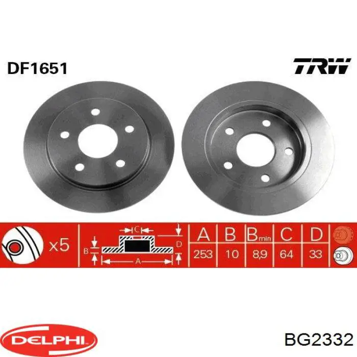 BG2332 Delphi disco de freno trasero