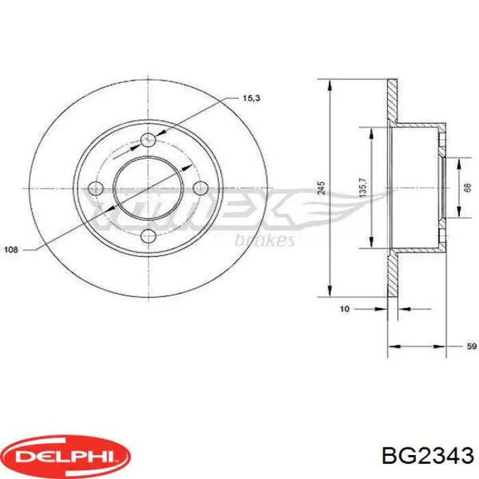 Disco de freno trasero Delphi BG2343 precio, desde 23,49 EUR