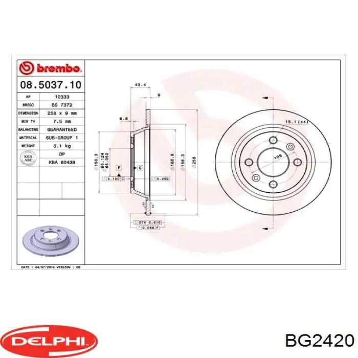 BG2420 Delphi disco de freno trasero