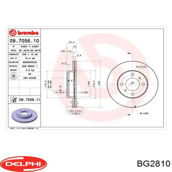 BG2810 Delphi disco de freno trasero