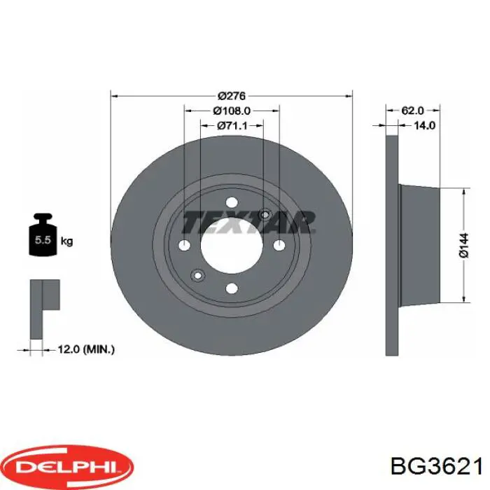 BG3621 Delphi disco de freno trasero