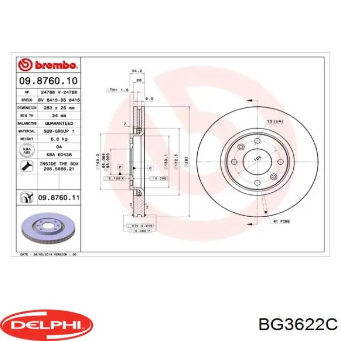 BG3622C Delphi disco de freno delantero