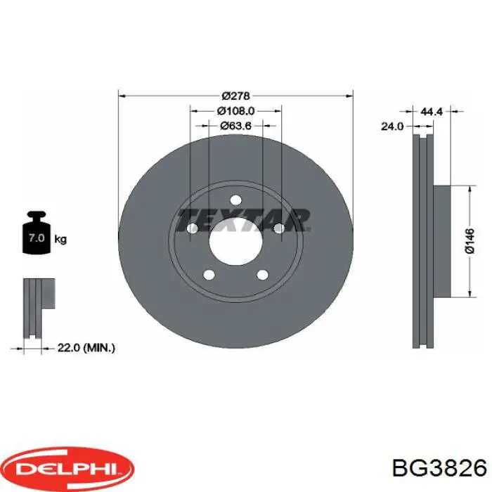 BG3826 Delphi disco de freno delantero