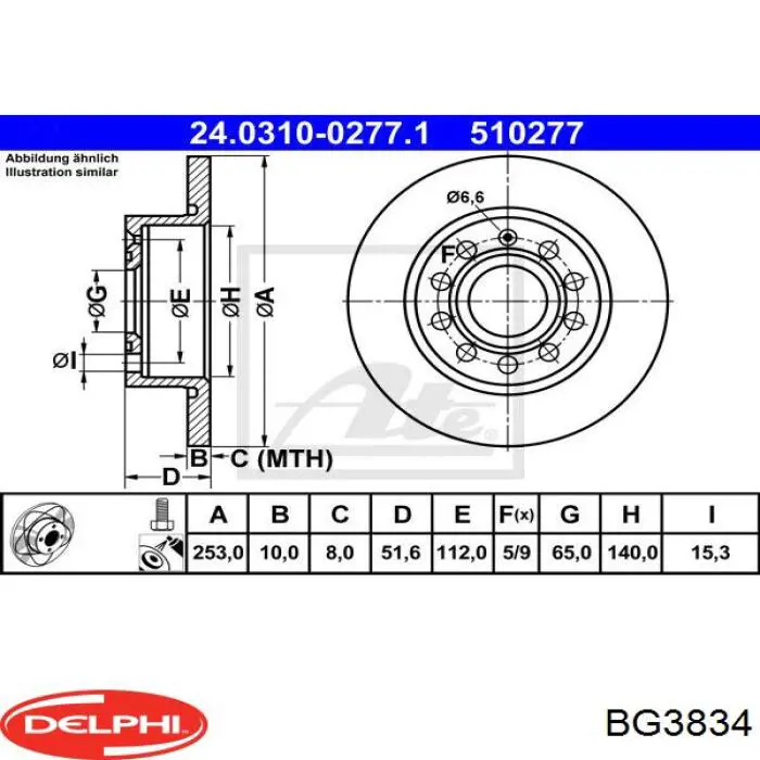 BG3834 Delphi disco de freno trasero