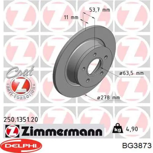 BG3873 Delphi disco de freno trasero