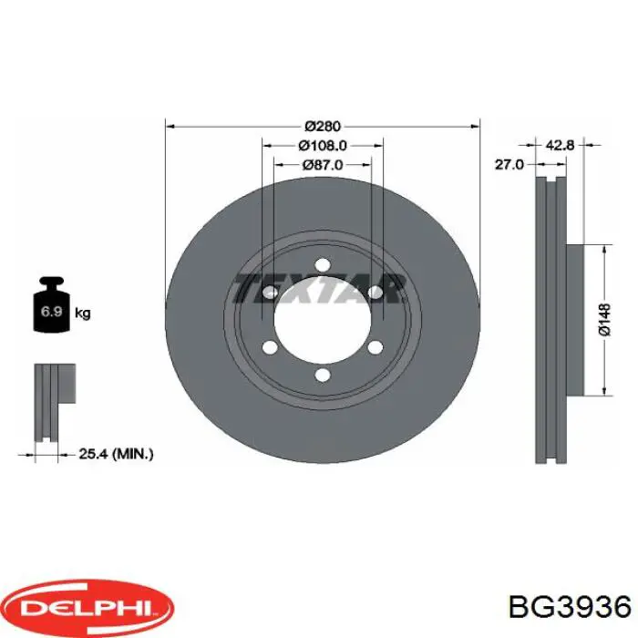 BG3936 Delphi freno de disco delantero
