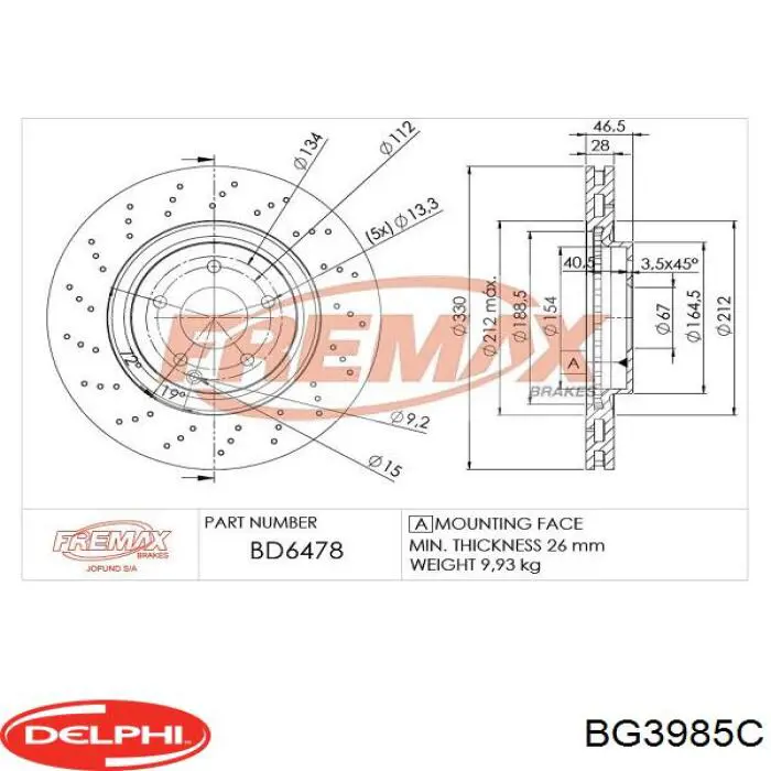 BG3985C Delphi freno de disco delantero